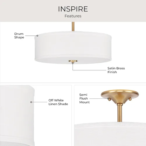 Vista 3 de Progress Lighting Inspire - Luz semiempotrada de 18" con 3 luces, latón Latón satinado con pantalla de lino de verano