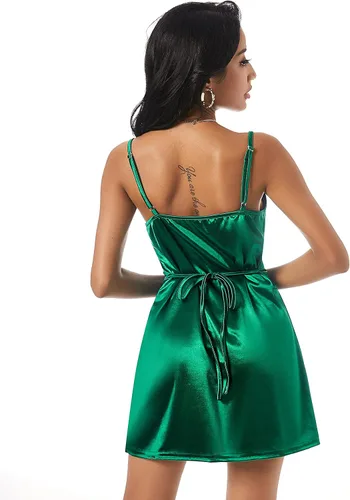 Vista 4 de ZAFUL Vestido informal de satén para mujer, con tirantes delgados, cuello vuelto, abertura lateral, vestido de seda para fiesta de cóctel, vestido