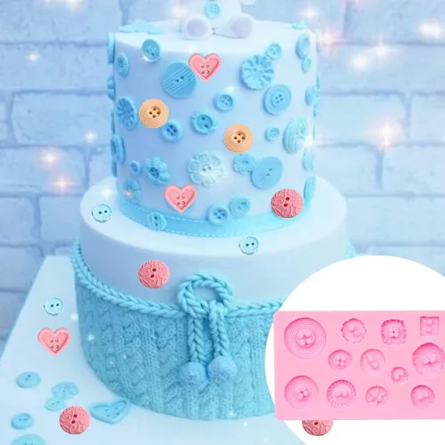 Vista 6 de Fondant - Moldes de silicona para chocolate, para tejer con botón (5 unidades), diseño de suéter con textura de impresión de punto para baby shower