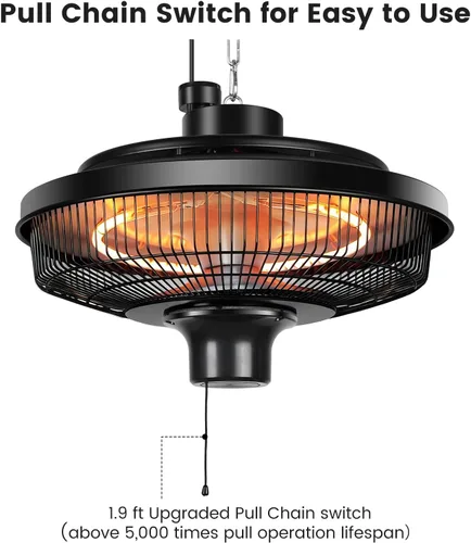Vista 4 de Fanspex Calentador Colgante de Patio, Calentadores Eléctricos de 1500W por Infrarrojos para Hogar, Cenador, Garaje, Invernadero, Montaje en Techo