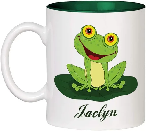 Vista 9 de Texto personalizado personalizado Happy Frog Taza de café de color interior de cerámica Negro