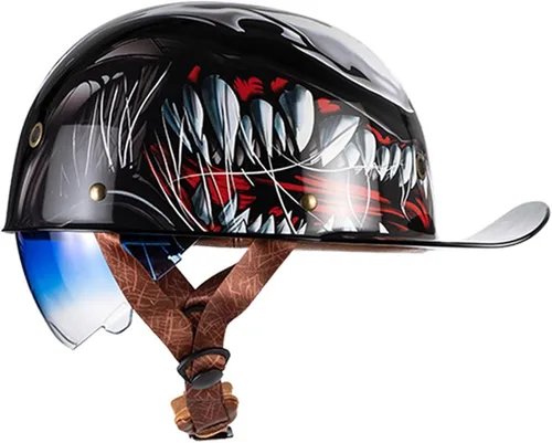 Vista 12 de Medio casco de motocicleta vintage, casco de béisbol de moda, certificación DOT/ECE, casco de motocicleta para hombres y mujeres