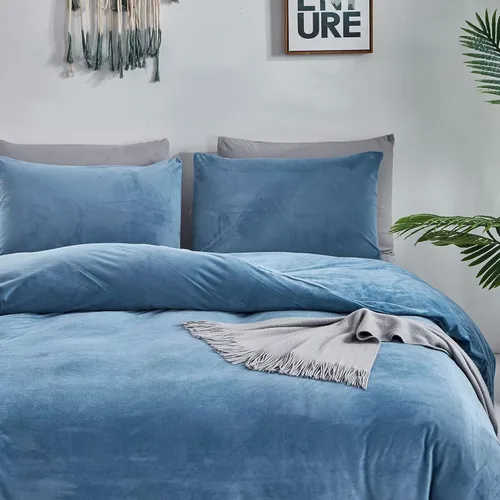 Vista 6 de Houseri Juego de Edredón de Terciopelo Azul Twin Azul Claro Esponjoso Juegos de Ropa de Cama Twin Azul Polvoriento Ropa de Cama de Franela Niños