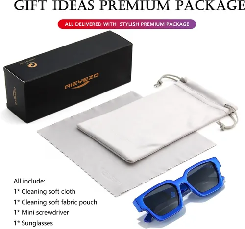 Vista 198 de AIEYEZO Gafas de sol cuadradas para mujeres y hombres, gafas de sol cuadradas con montura gruesa, estilo de diseñador simple