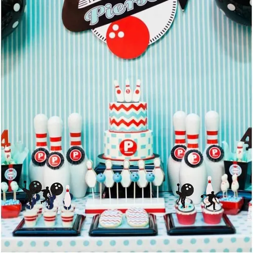 Vista 4 de 24 piezas de adornos para cupcakes con purpurina para jugadores de bolos para jugadores de bolos, selecciones de cupcakes, deportes