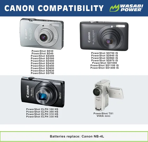 Vista 2 de Wasabi Power Batería para Canon NB-4L (paquete de 2) y Canon PowerShot SD 400, 430, 450, 600, 630, 750, 780 es, SD940 es, 960 es, SD1000, SD1100 es