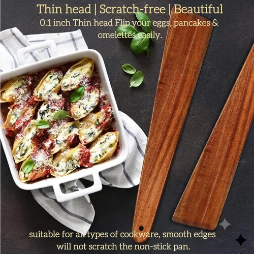 Vista 5 de LorisArm Espátula de madera de teca de 12 ″, espátula de cocina, espátula de huevo, espátula de madera plana, utensilio de cocina de madera, aleta