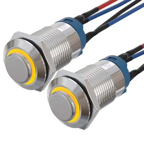 Vista 10 de APIELE Interruptor de botón momentáneo de 0.472 in precableado 5.906 in de cabeza redonda alta (aluminio negro, azul)