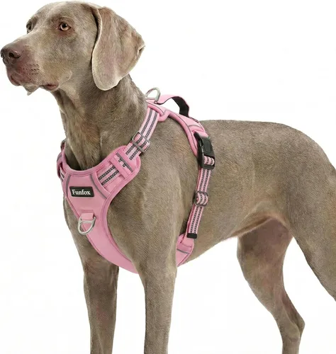 Vista 20 de Funfox Arnés para perro sin tirones, arnés de chaleco ajustable para mascotas, material súper suave con mango vertical, fácil control, paseo