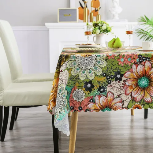Vista 4 de HMS Happy Memories Mantel de diseño original con impresión artística de dibujo a mano, lavable, resistente al agua, de microfibra, decorativa