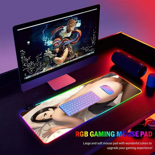 Vista 6 de Anime Girl Sexy Butt XXL Gaming LED Mouse Pad RGB Deskmat Desk Accessories Keyboard Mat Mats Mause Gamer Pc Large Pads 31.49 inch x12 inch -A3