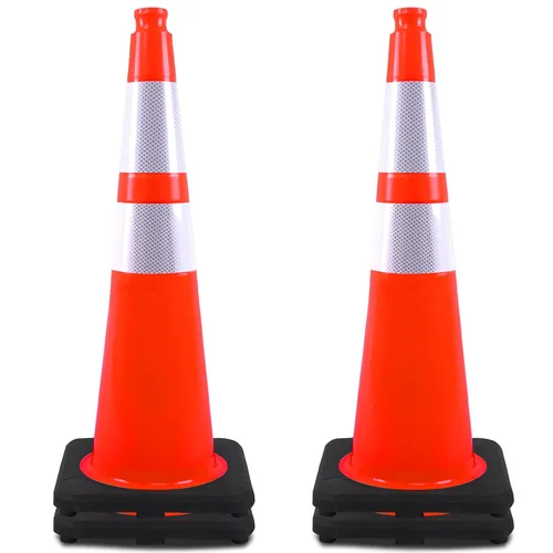 Vista 8 de OrangeStar 6 Pack 36" Conos de seguridad de tráfico, conos de estacionamiento verdes con collar reflectante, conos de construcción con base