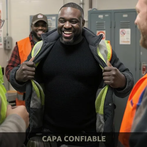 Vista 4 de JMR Camisa Térmica de Punto Gofre Pesado para Hombre - 100% Algodón Manga Larga - Usar como Capa Base o Independiente - Cálida y Transpirable Negro