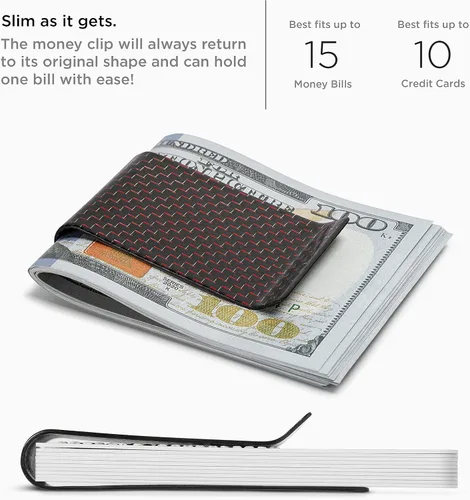 Vista 30 de SERMAN BRANDS Clip de dinero de fibra de carbono para hombres – Cartera delgada con clip de dinero RFID, bolsillo frontal minimalista, cartera EDC