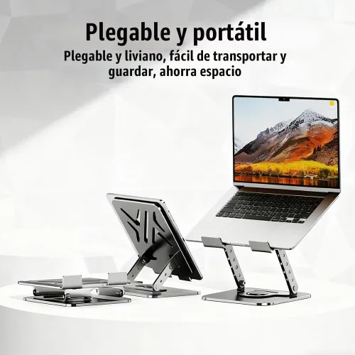 Vista 2 de Soporte para laptop, soporte para computadora portátil para escritorio con base giratoria de 360° Plateado