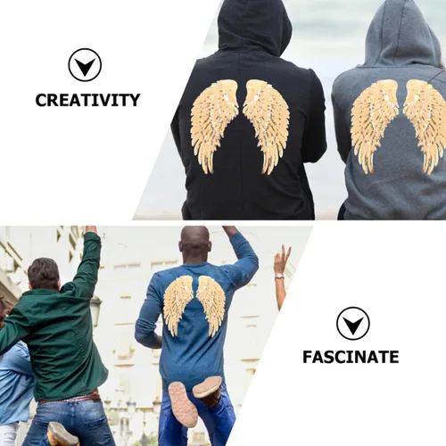 Vista 7 de jojofuny Sequin Angel Wings Sewing Patches for Clothes 2 Pairs Gold Embroidered Fabric Applique Decorative Patch for Jackets DIY Garment Accessory