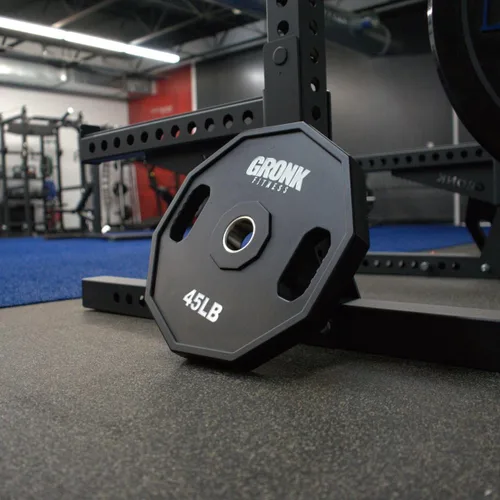 Vista 5 de Gronk Fitness Placas de pesas olímpicas de uretano de 10 lados Pesas duraderas para gimnasios domésticos y comerciales Diseño no rodante