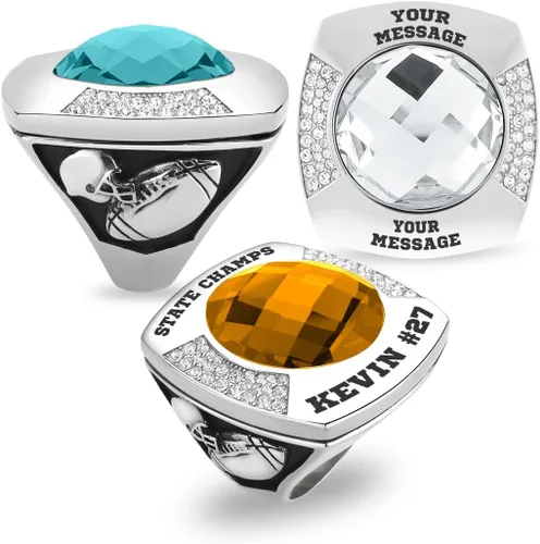 Vista 11 de Anillo de campeonato de acero inoxidable con texto y color personalizados - Trofeo, fútbol americano, béisbol, baloncesto, deportes electrónicos