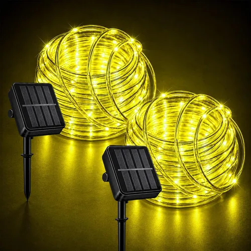 Vista 18 de LairtPOW Cuerda de luz solar impermeable IP65 de 39 pies, 100 luces LED para exteriores, luces solares para exteriores, para fiestas, jardín, patio