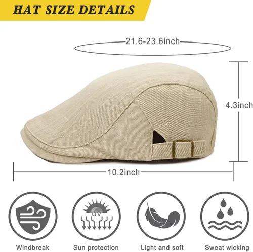 Vista 6 de Xinveen Sombreros Newsboy para Hombres Gorra Plana de Algodón Ajustable Transpirable Irlandesa Cabbie Ivy Sombrero de Conducir y Caza