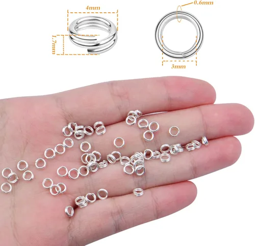 Vista 3 de Aylifu 500 anillos redondos de 0.157 pulgadas, anillos divididos de doble bucle, mini llaveros accesorios para dijes de llaves, manualidades, Plata