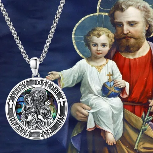 Vista 7 de JUSTKIDSTOY Collar de plata de ley 925 con San MiguelSan PeregrinoVirgen MaríaSan FranciscoSan AntonioSan JoséBaphomet para hombres y mujeres