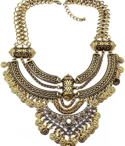 Vista 2 de Conjunto de collar y aretes para mujer, estilo étnico, étnico, étnico, gitano, grueso, para festivales