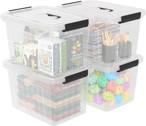 Vista 9 de Caja de almacenamiento transparente con tapa, cajas de plástico pequeñas de 6 litros, juego de 6
