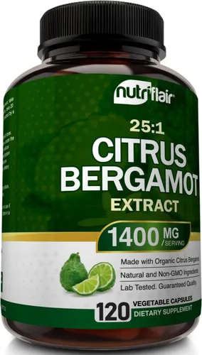 Vista 6 de NutriFlair Bergamota cítrica orgánica de 1400 mg, 120 cápsulas – Bergamia 25:1 – Aceite esencial y bioflavonoides cítricos – Suplementos naturales