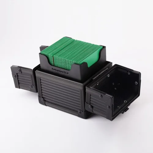 Vista 2 de Caja de cubierta de metal negro caja de dados para protector de cubierta de almacenamiento tarjetas comerciales TCG Ultra Pro manga MTG Magic FaB
