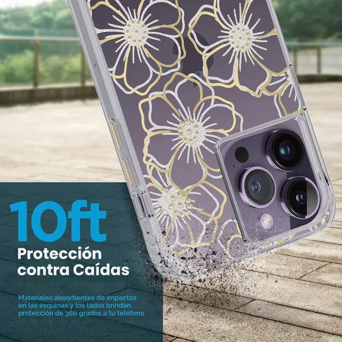 Vista 3 de Case-Mate Funda para iPhone 14 Pro Max, gemas florales, con protección contra caídas de 10 pies y carga inalámbrica, funda de diamantes de imitación