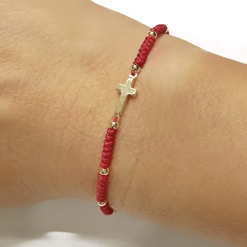 Vista 5 de Pulsera de cruz pequeña para mujer, pulsera de cuerda roja de protección