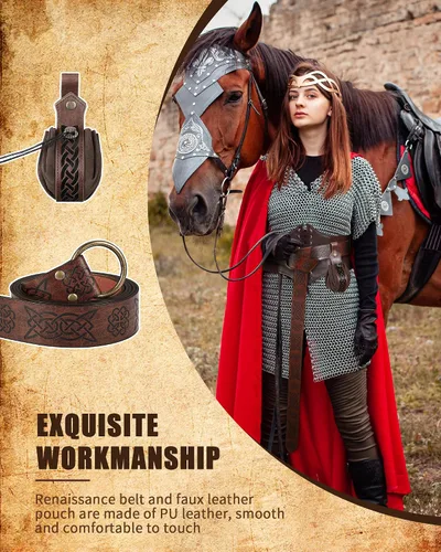 Vista 4 de Jiuguva Women's Renaissance Corset Waist Belt Medieval Viking Belt Medieval Leather Belt Pouch Ren Faire Costume Accessories