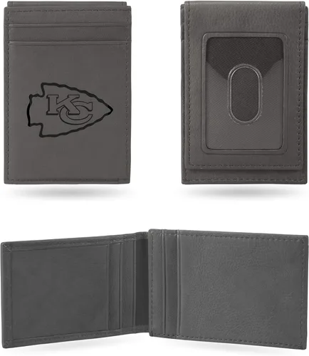 Vista 13 de Rico Industries - Cartera de bolsillo frontal con grabado láser NFL de fútbol, gris, compacta/cómoda/delgada