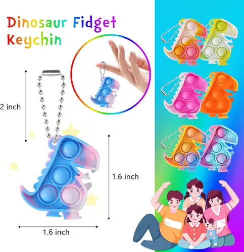 Vista 2 de Regalos de fiesta de dinosaurios, llaveros de dinosaurio para niños, recuerdos de fiesta, juguetes fidget a granel, paquete de 30 mini llaveros