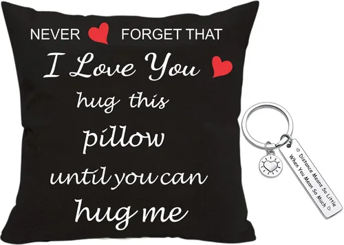 Vista 8 de Funda de almohada decorativa Anrkets con impresión a dos caras para amantes "Abraza esta almohada hasta que puedas abrazarme", de lino y algodón