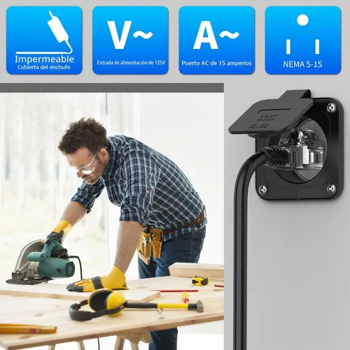 Vista 7 de BEBOBLY Entrada de 15 amperios, entrada de alimentación de 125 V con cubierta impermeable, 2 polos y 3 cables macho receptáculo de entrada