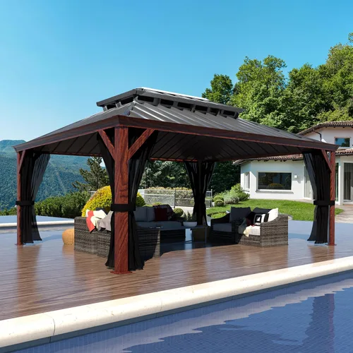 Vista 18 de MUPATER Gazebo para exteriores de 10 x 12 pies, carpa de techo rígido con doble techo, estructura resistente con sistema de drenaje y mosquitera