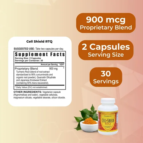 Vista 3 de Youngevity Resveratrol Cúrcuma Quercetina RTQ Cell Shield - 60 Cápsulas (Paquete de 2)