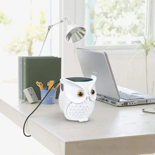 Vista 5 de Soporte de altavoz inteligente con forma de búho, bonita estatua decorativa de búho compatible con altavoces inteligentes como Echo Dot