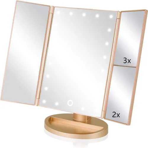 Vista 5 de Infitrans Espejo de Maquillaje Tríptico Espejo de Tocador con Luces, aumento 1X 2X 3X, pantalla táctil, rotación ajustable de 180°, espejo cosmético