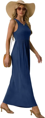 Vista 6 de GRECERELLE - Vestido largo sin mangas para mujer, con estampado floral y espalda cruzada, informal, con bolsillos