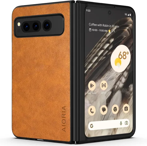 Vista 8 de Funda para Google Pixel Fold de cuero de alta calidad, diseño retro, funda protectora completa para Google Pixel Fold 5G (café)