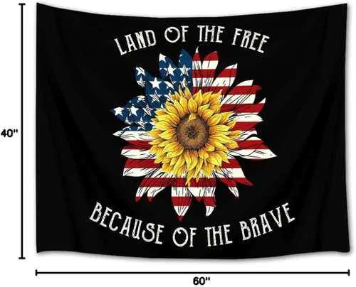 Vista 7 de LB Tapiz de bandera estadounidense de girasoles, tapiz con cita inspiradora, tapiz para colgar en la pared, tapiz floral negro y amarillo, tapices