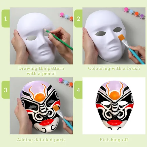 Vista 5 de 50 máscaras de papel maché a granel en blanco blanco pintable para Halloween, Mardi Gras, máscara de fiesta de bricolaje de cara completa