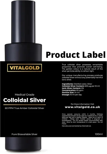 Vista 6 de Plata coloidal verdadera 60 PPM - Libre de plata iónica - Botella de vidrio de 3.4 fl oz con tapa atomizador