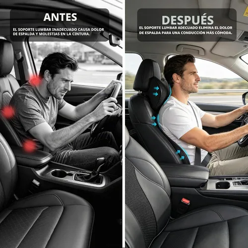Vista 2 de Soporte lumbar y almohada cervical para silla de oficina y asiento de automóvil, cojín de espuma viscoelástica suave con correa ajustable, diseño