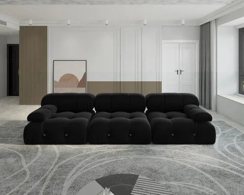 Vista 6 de JACH Sofá Seccional Modular Negro, 104" Sofás de Terciopelo Minimalistas de Estilo Mediados de Siglo, Cómodo Sofá Convertible de Asiento Profundo