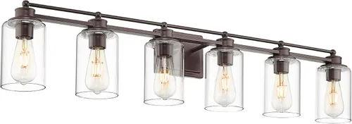Vista 15 de HWH - Lámpara de tocador cromada con 5 luces sobre espejo, lámpara de pared moderna para baño, 37 pulgadas, acabado cromado, 5HLT63B-5W CH