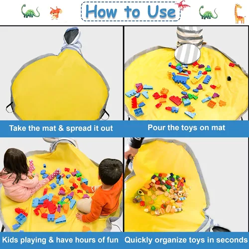 Vista 7 de Organizador de juguetes con tapete de juego y bolsas de malla para niños, contenedor de almacenamiento para sala de juegos de niños y niñas